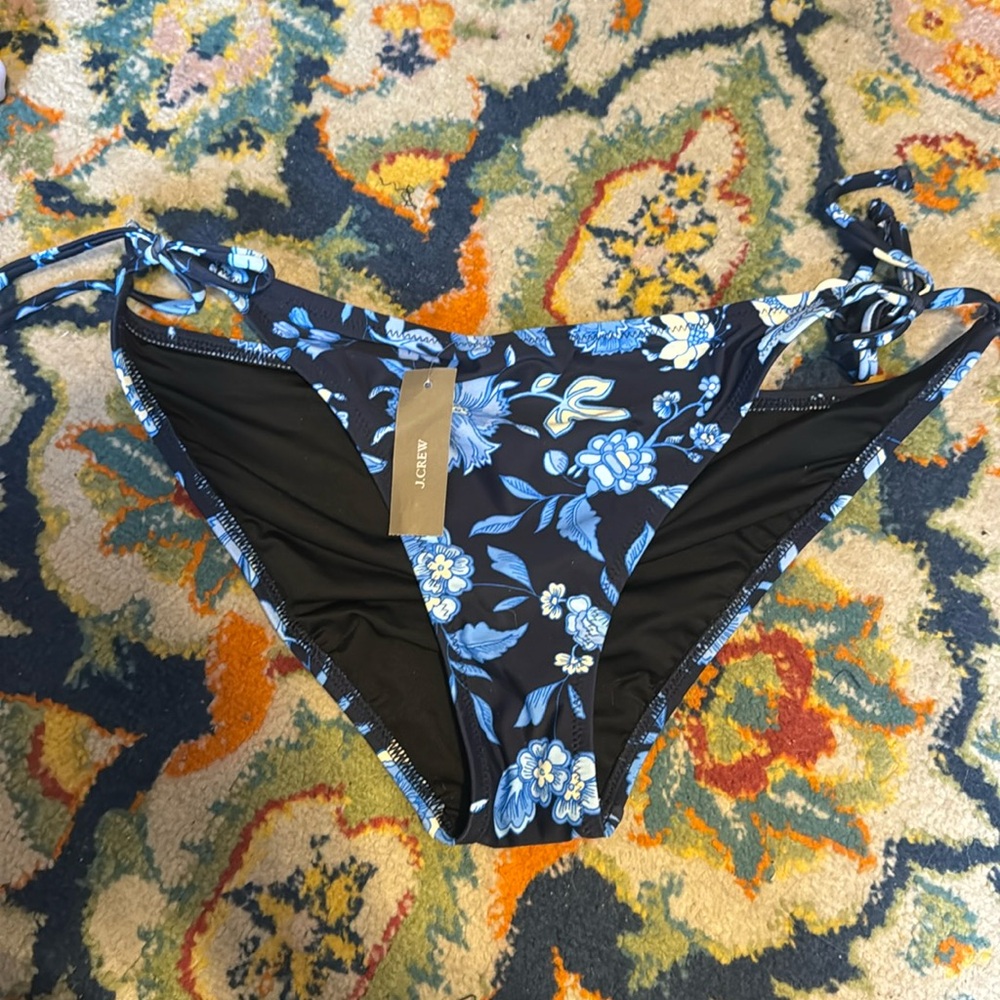 J Crew Blue Floral Bikini Bottoms Size L NWT